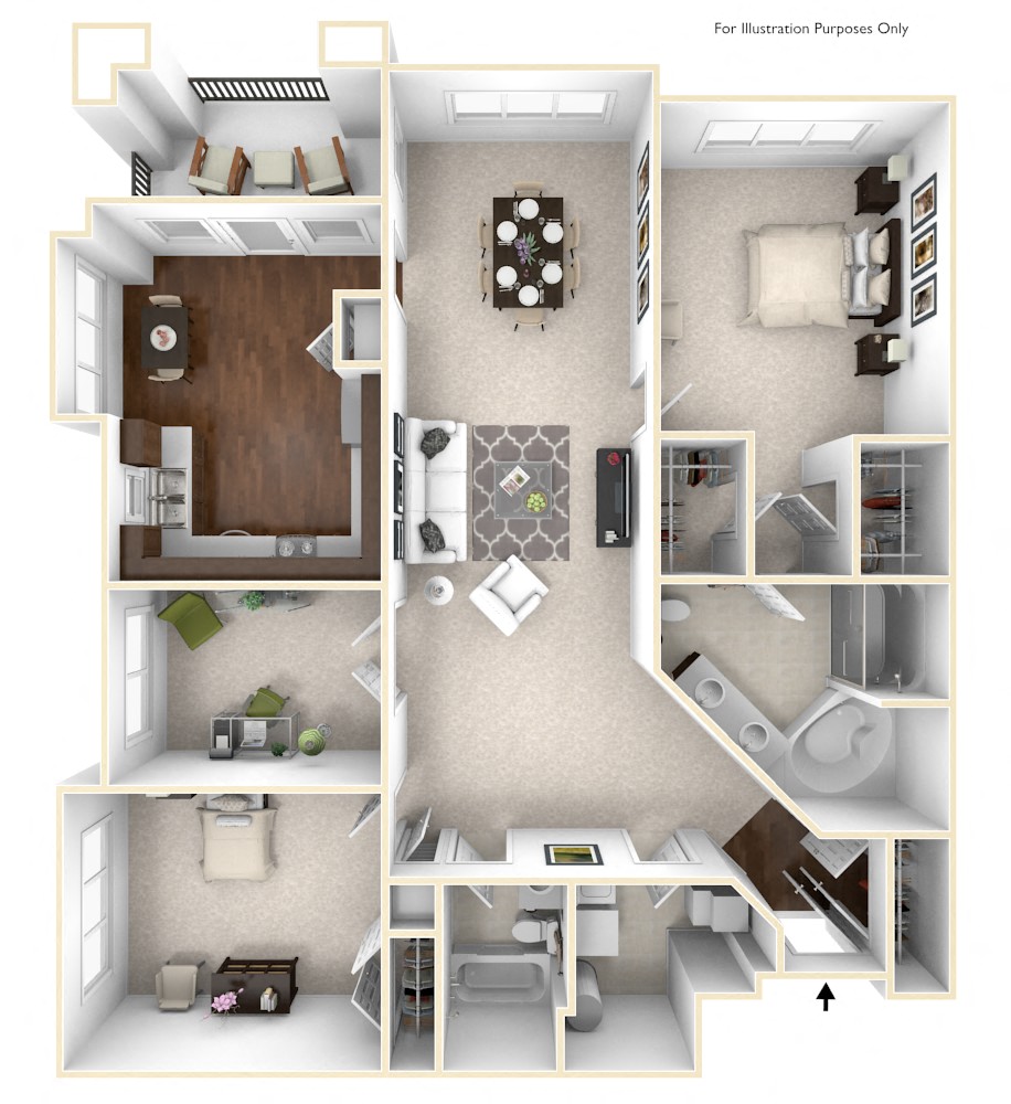 Floor plan for 2 beds, 2 baths, 1613 sqft